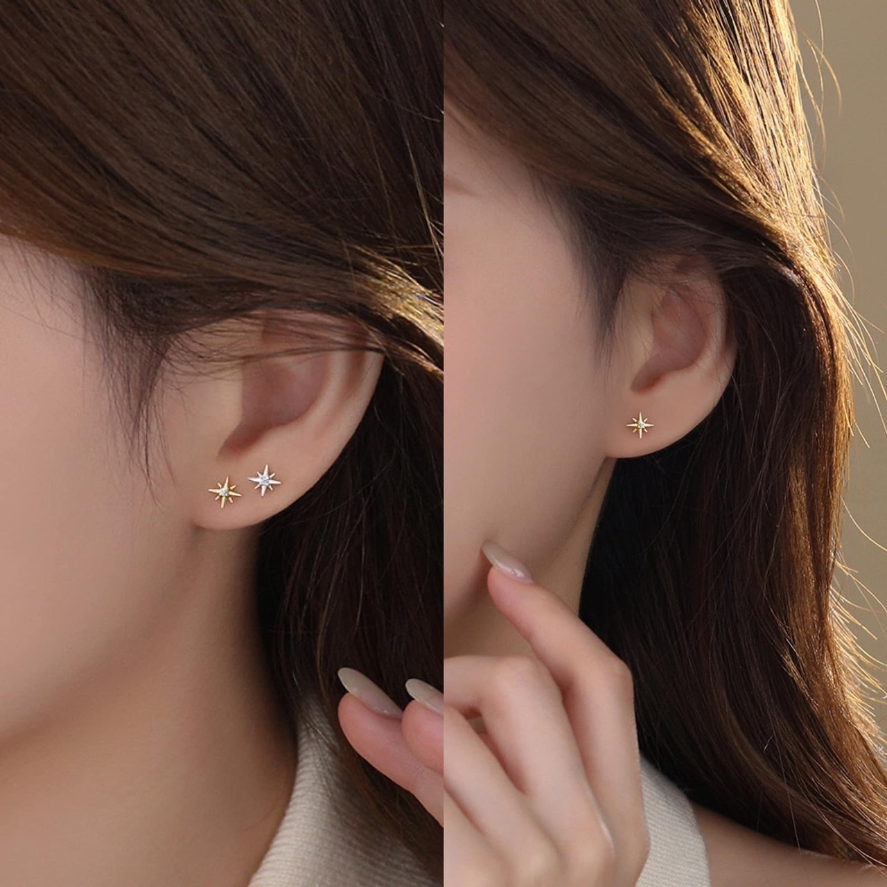 香港銀飾 ❘ 八芒心鋯石《小亮鑽》轉珠式 純銀耳針 (8/31收單)