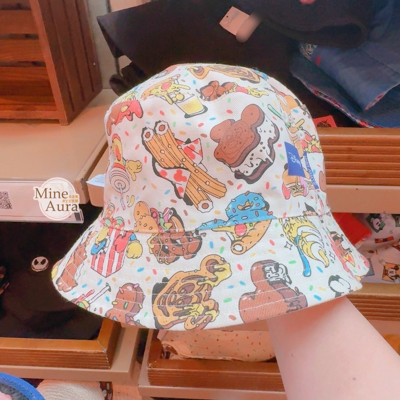 米奇 Mickey 甜點 圖案 雙面設計 白色 漁夫帽 帽子 -香港迪士尼樂園