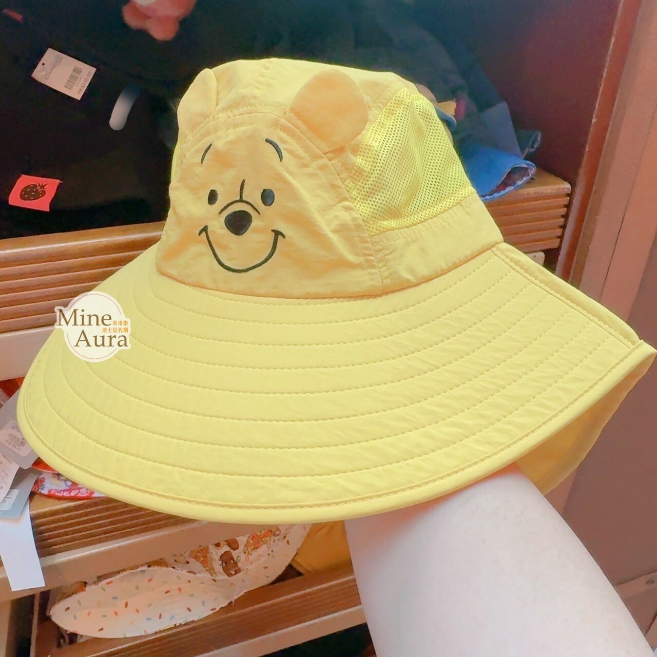 小熊維尼 Winnie the Pooh 大臉圖案 立體耳朵 黃色 漁夫帽 帽子 -香港迪士尼樂園