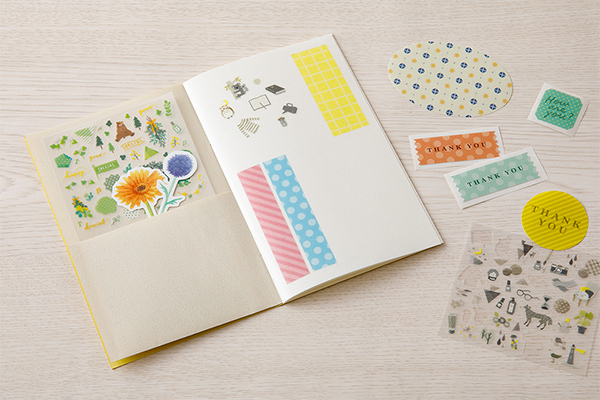 日本MIDORI．附口袋B6貼紙簿 灰/黃/淺藍 三色