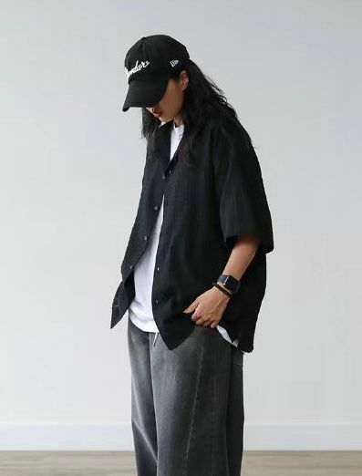 淨色暗紋短袖恤衫 OWN-045S