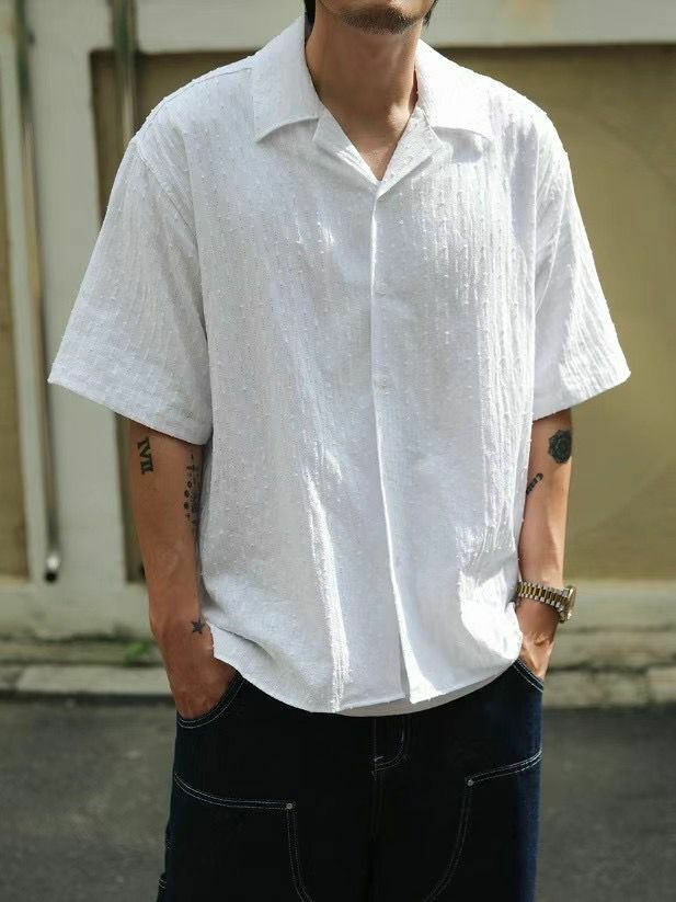 淨色暗紋短袖恤衫 OWN-045S