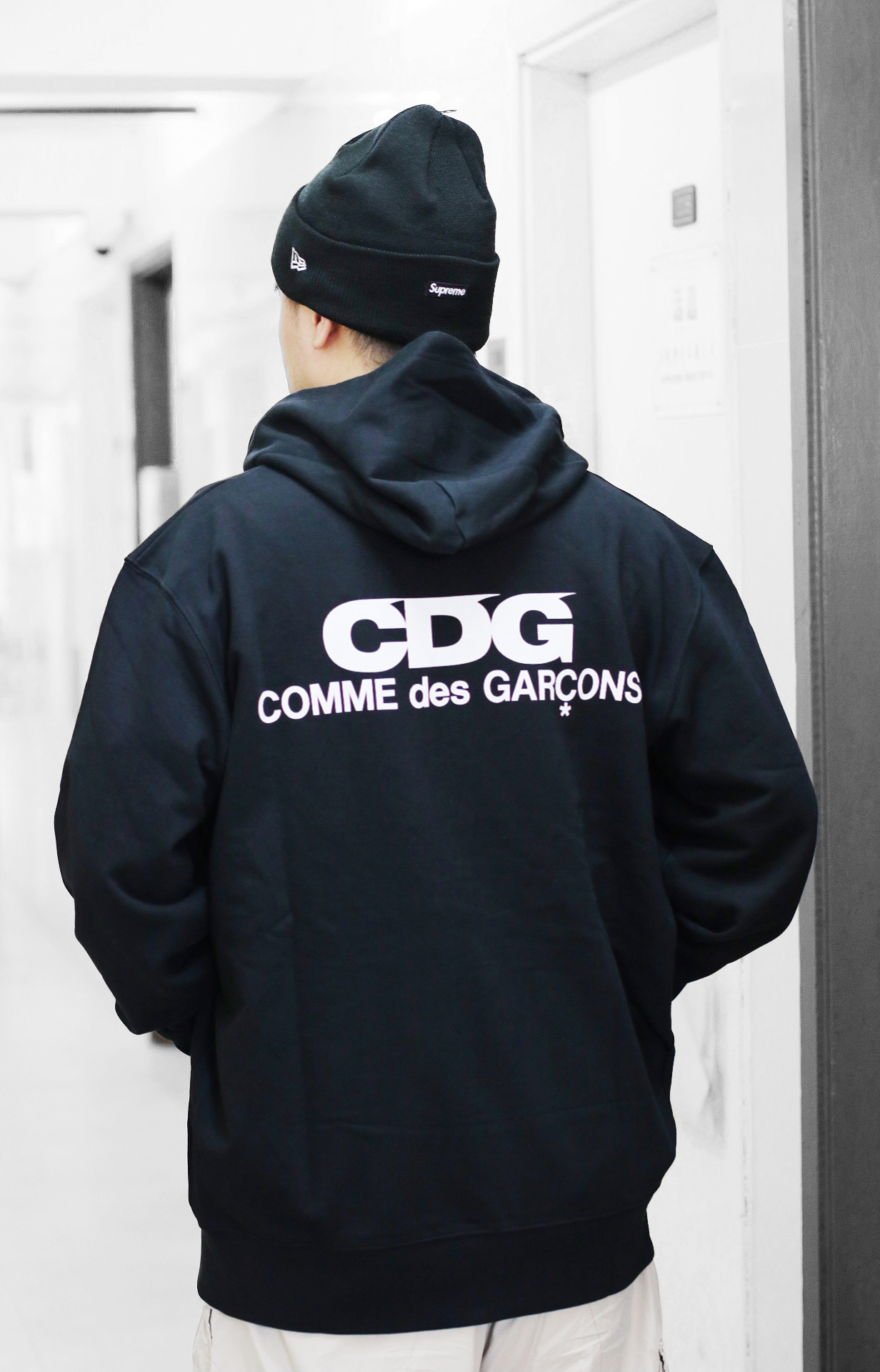 COMME des GAGCONS CDG FULL ZIP HOODED SWEATSHIRT BLACK