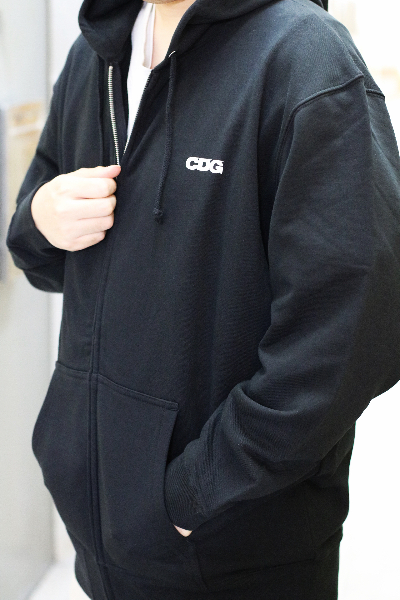 COMME des GAGCONS CDG FULL ZIP HOODED SWEATSHIRT BLACK