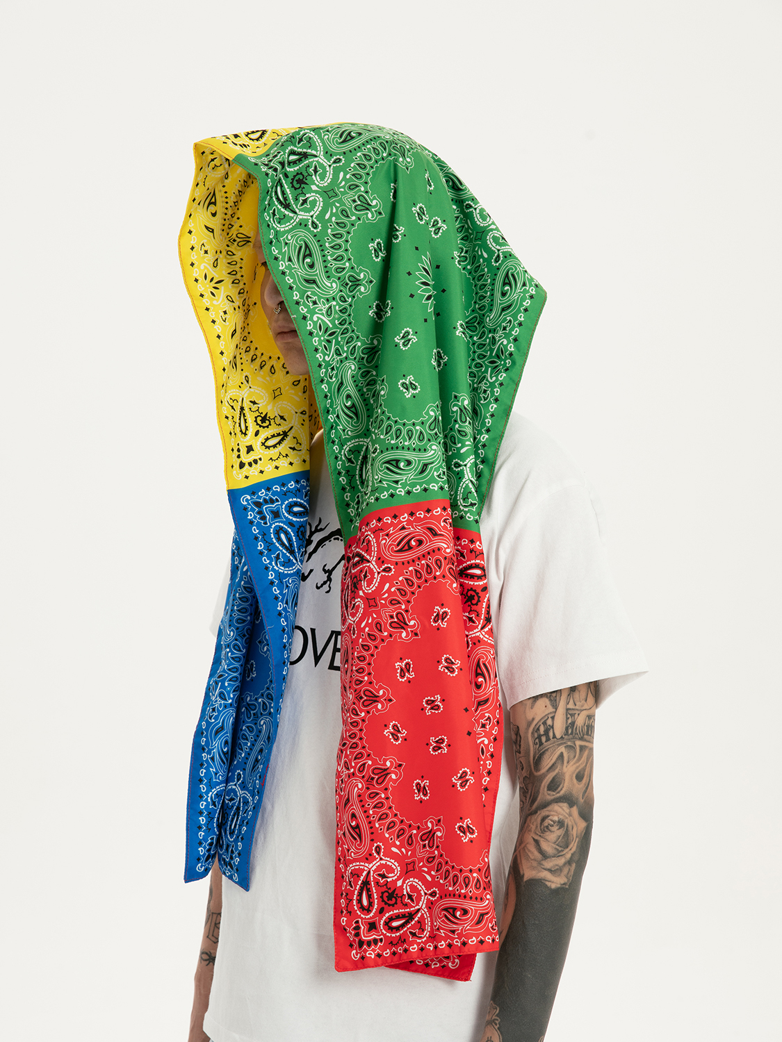 RTVG 拼接撞色 腰果花 方巾 圍巾