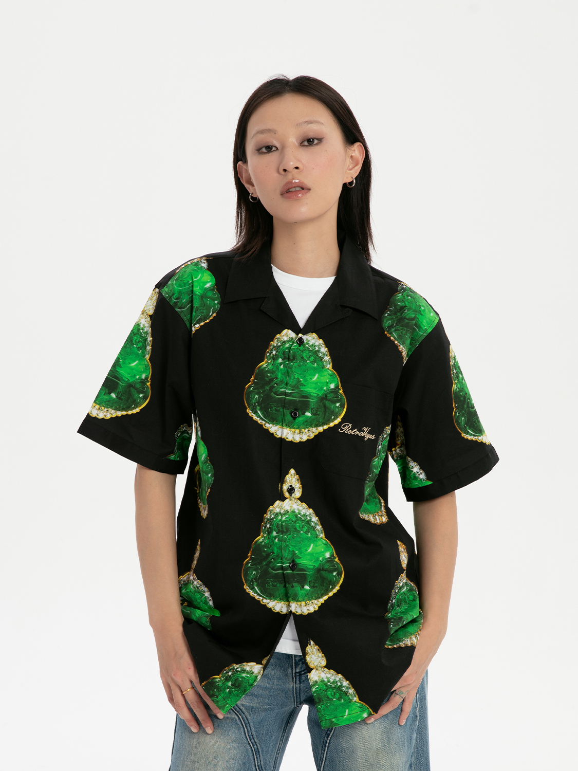 RTVG 中式宗教 彌勒玉珮 翻領短袖 襯衫