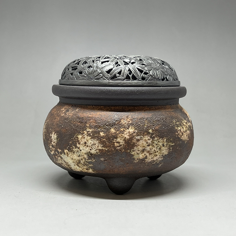 木米 乾山 仁清 印鉢 刻印 「洛陶会記」逸品 珍品 在銘 共箱 茶香自在】台灣陶藝家李仁嵋四君子錫蓋台灣岩礦香爐