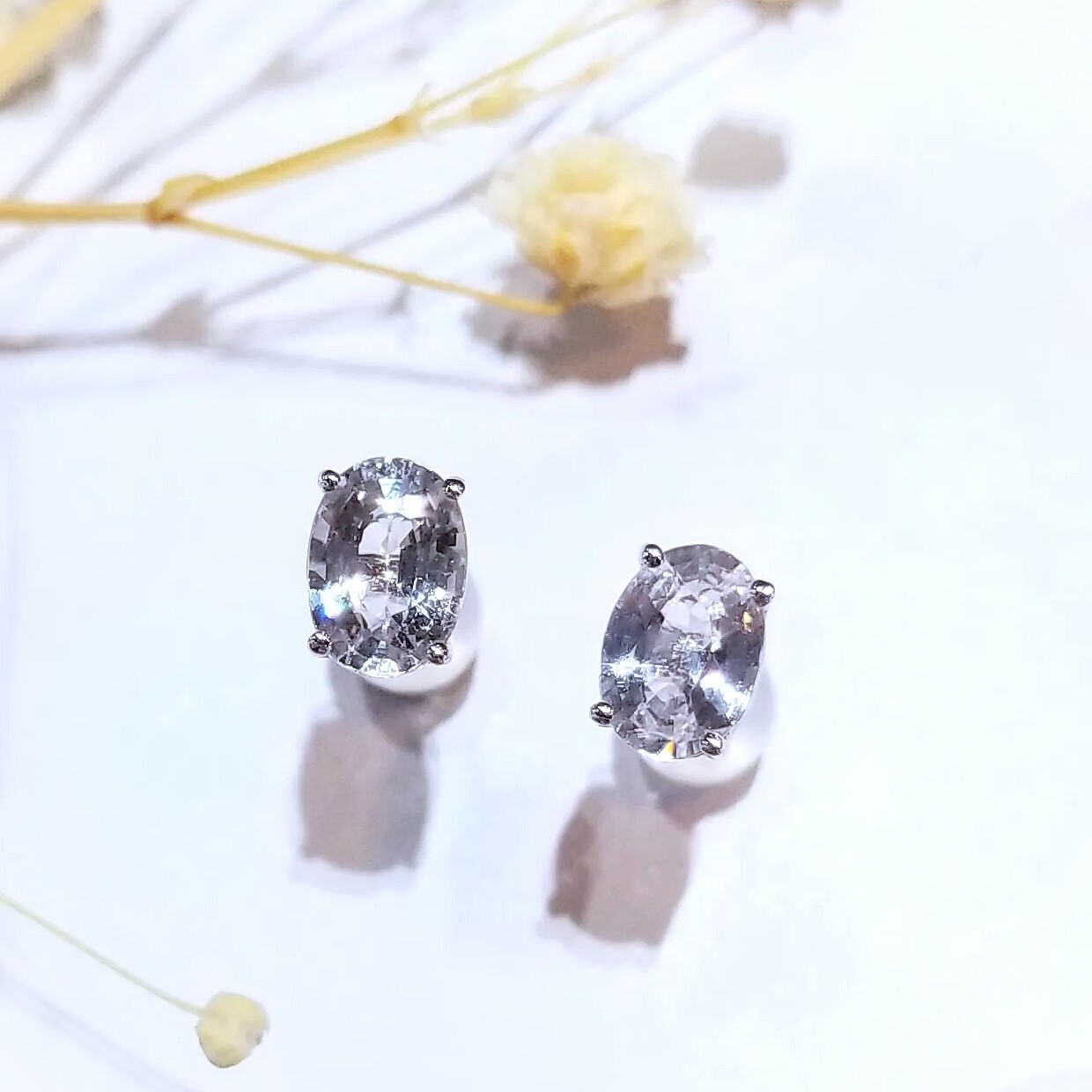 全新18K白金【主石1卡93份藍寶石】耳環