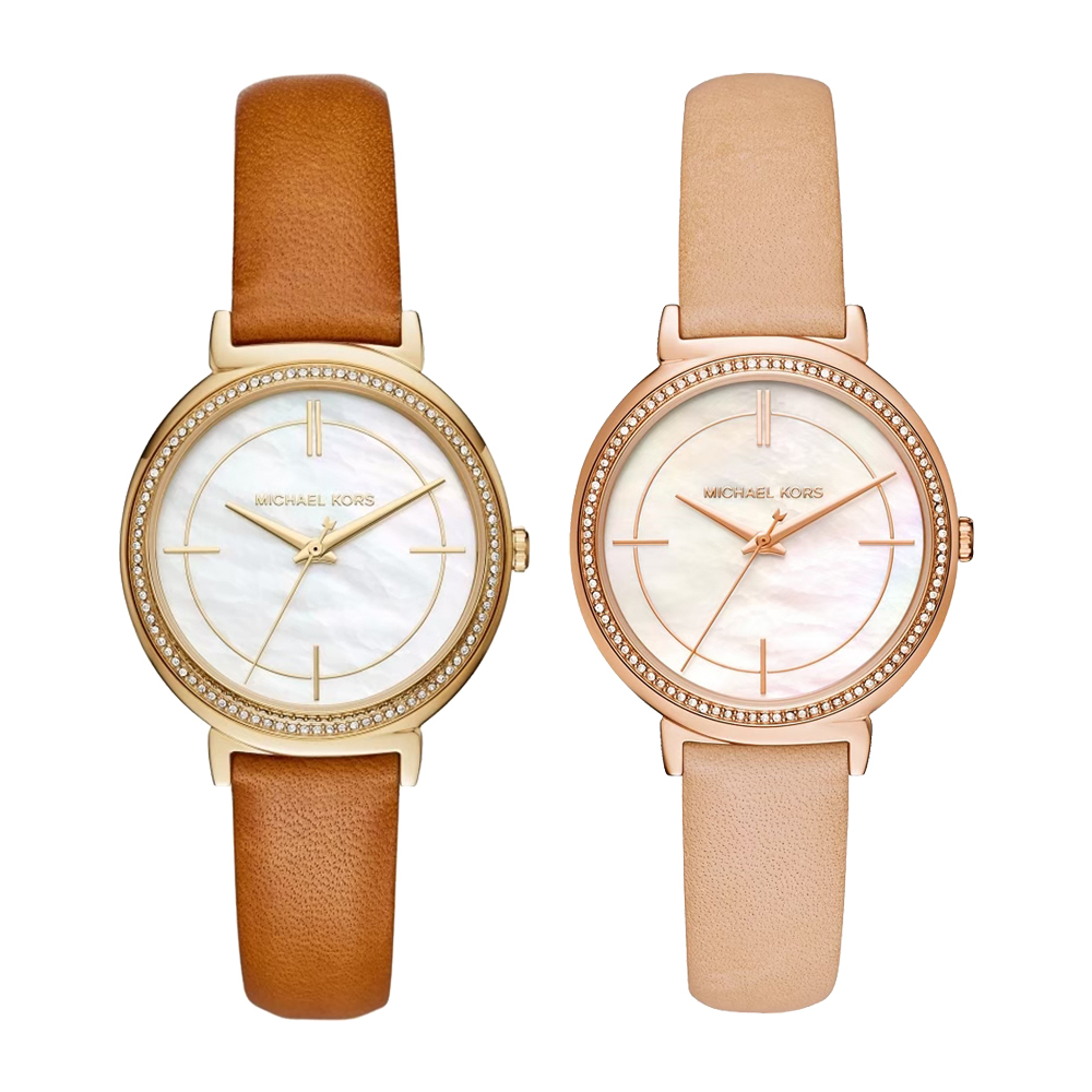 【Michael Kors】MK2712/MK2713 晶鑽錶圈 珍珠母貝錶盤 質感 沈穩 皮革 女款 石英錶