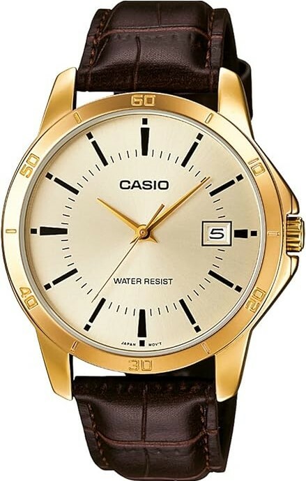 萬年鐘錶 - CASIO 卡西歐 復古金色皮革款男錶 MTP-V004GL-9A  錶徑41.5MM