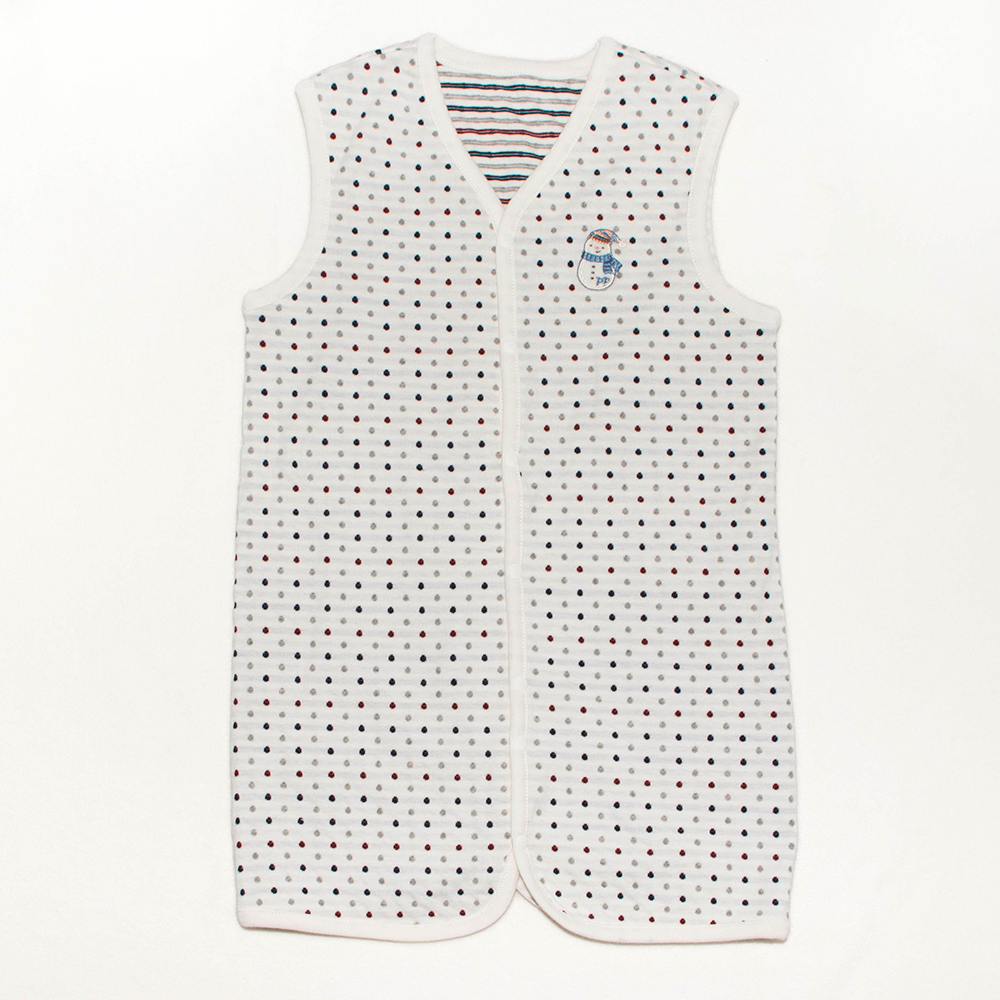 PIPPY 小雪人點點雙面穿純棉防被踢背心3件式初生禮盒 米白