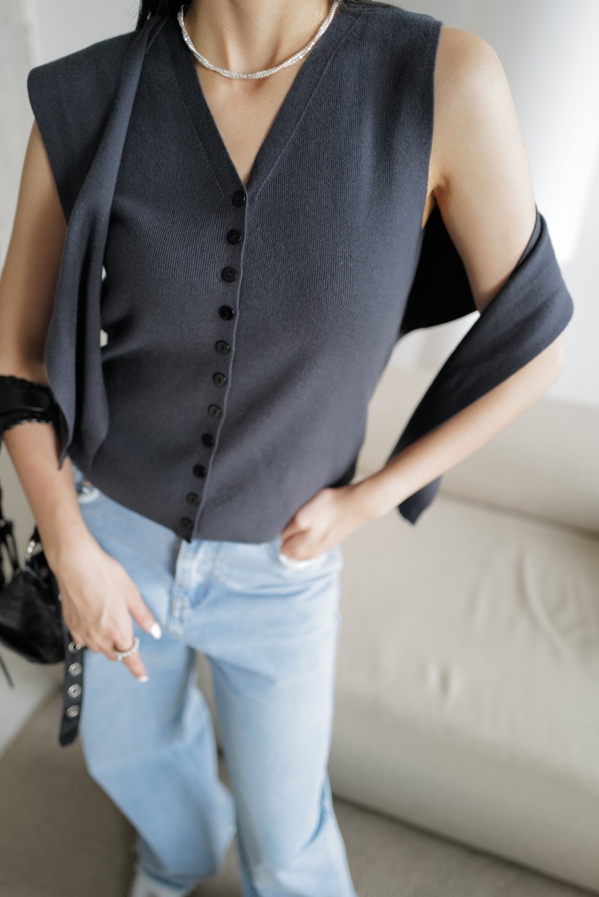 排釦針織披肩2件式上衣*4色