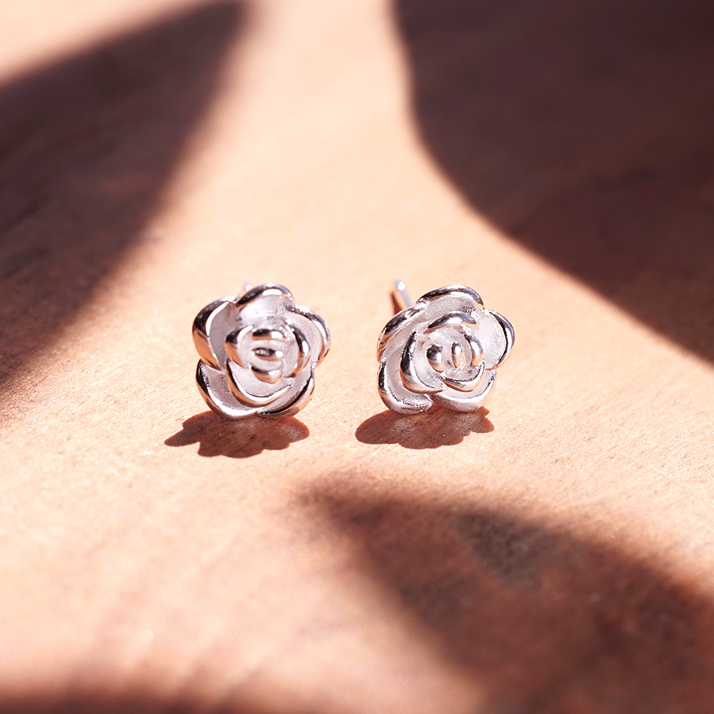 戀慕之心 玫瑰花 925純銀 針式耳環