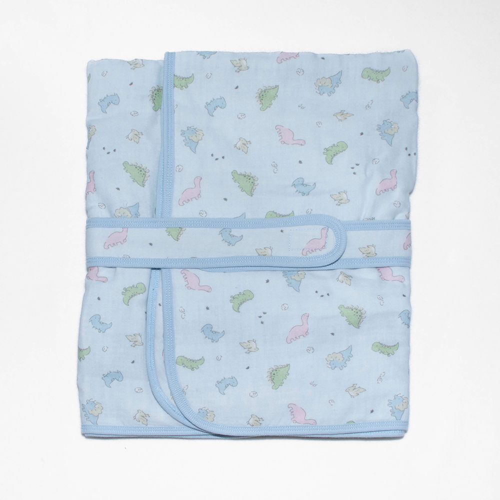 PIPPY 可愛恐龍印花棉質包巾+立體恐龍頭口水巾3入組初生禮盒 水藍