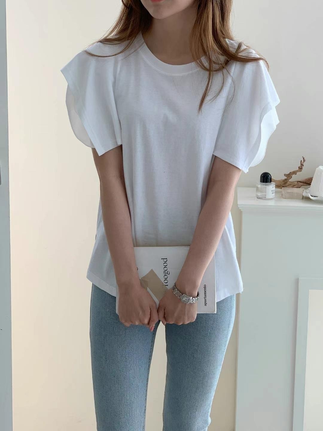 層次手袖款淨色上衣(14078)