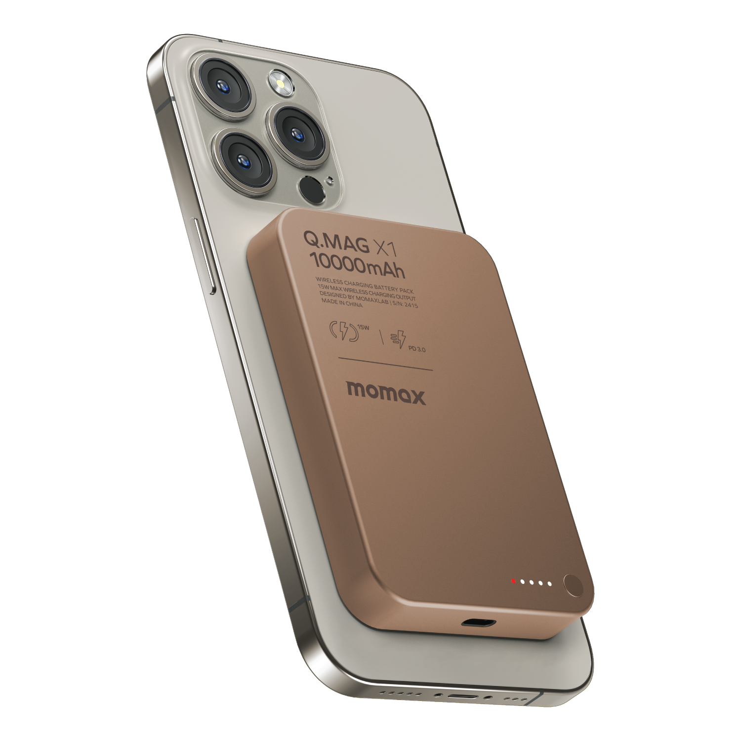 Momax Q.Mag X1 10000mAh 超薄磁吸流動電源(沙漠鈦金屬色) IP117AL2