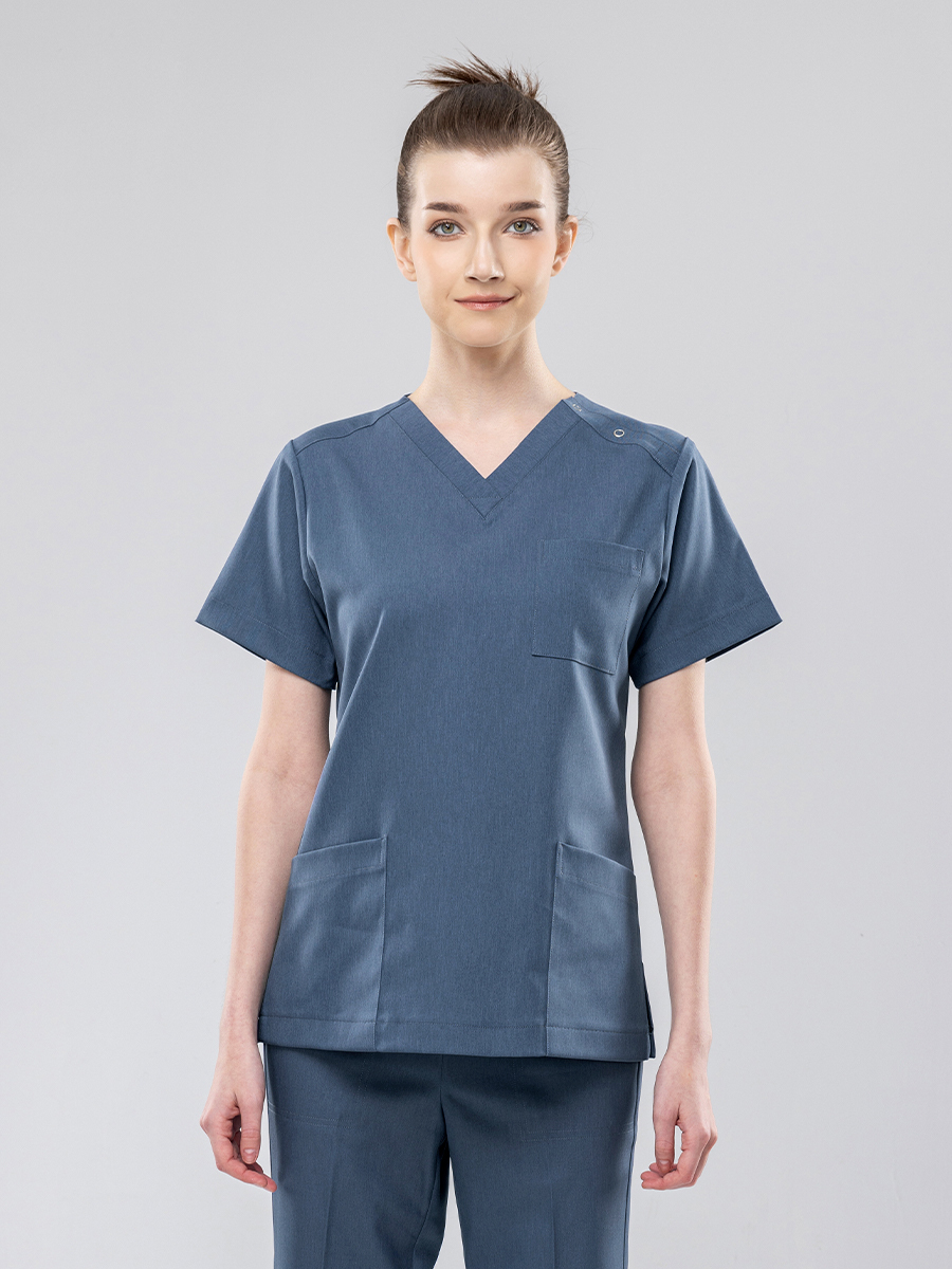 【 AB719-W6 】男女通用-刷手上衣-AB柔挺布-灰蒼藍