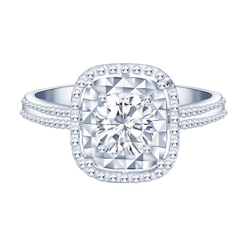 一克拉18K金優雅枕型鑽石戒指