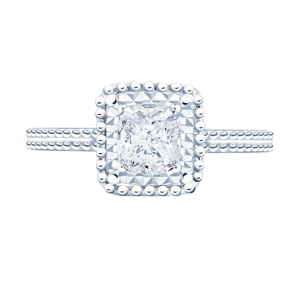 一克拉18K金晶亮枕型鑽石戒指