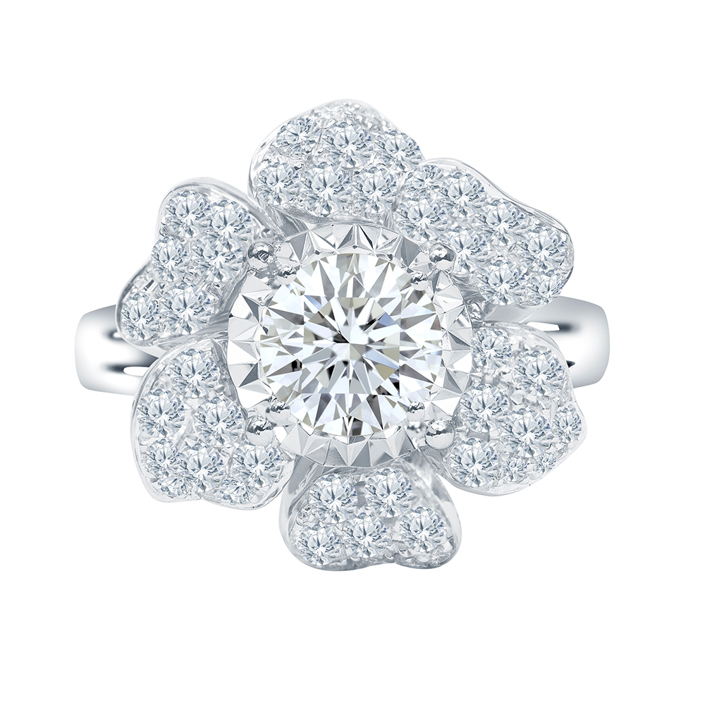 一克拉18K金花響鑽石戒指