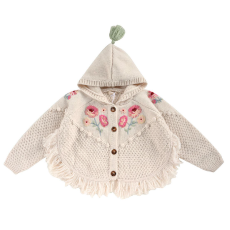 預購𓂃LOUISEMISHA│Clara Cape經典連帽刺繡斗篷．Cream