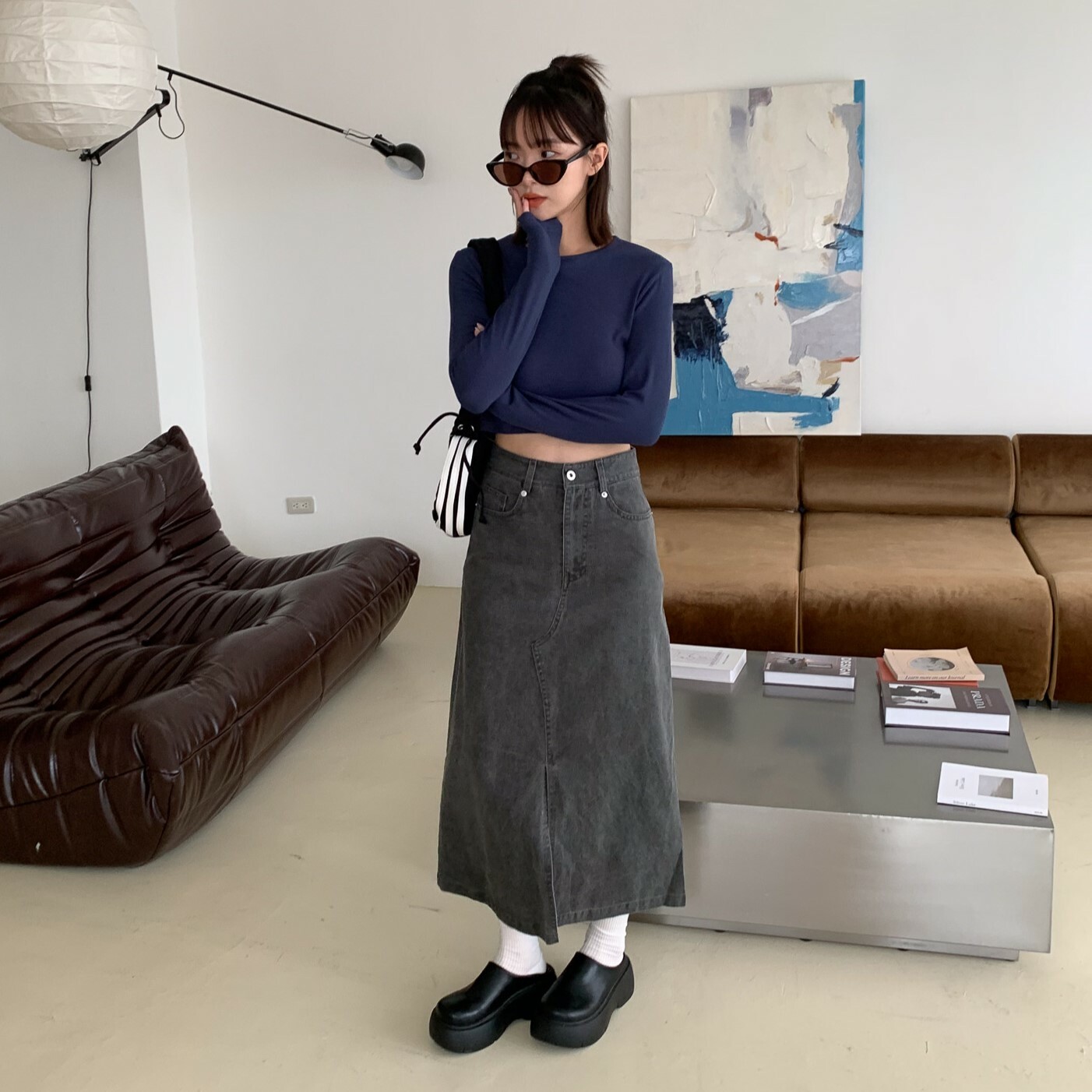 ISA_水洗復古特調 開衩牛仔長裙_C3003