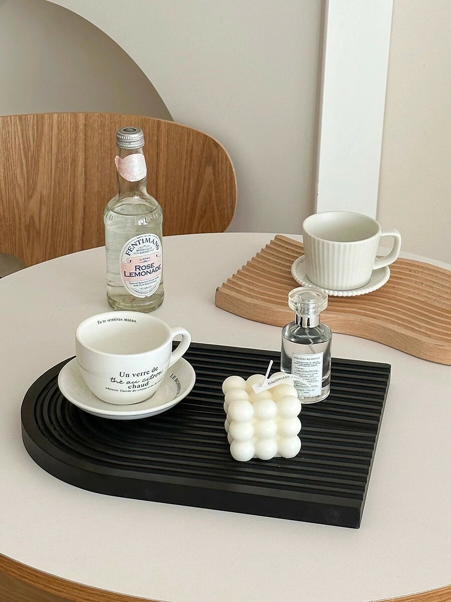 流線壓紋感木質波浪橢圓托盤擺件 / 2色