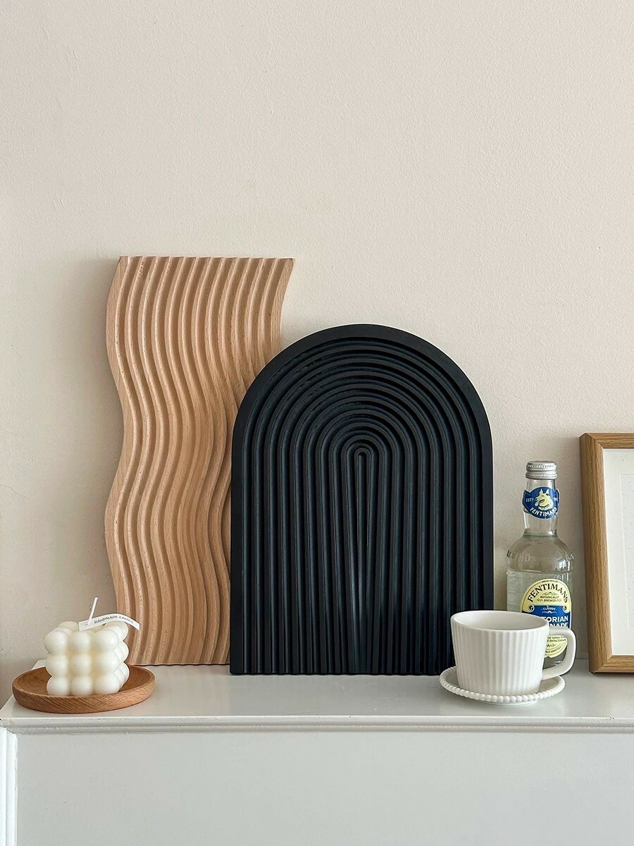 流線壓紋感木質波浪橢圓托盤擺件 / 2色