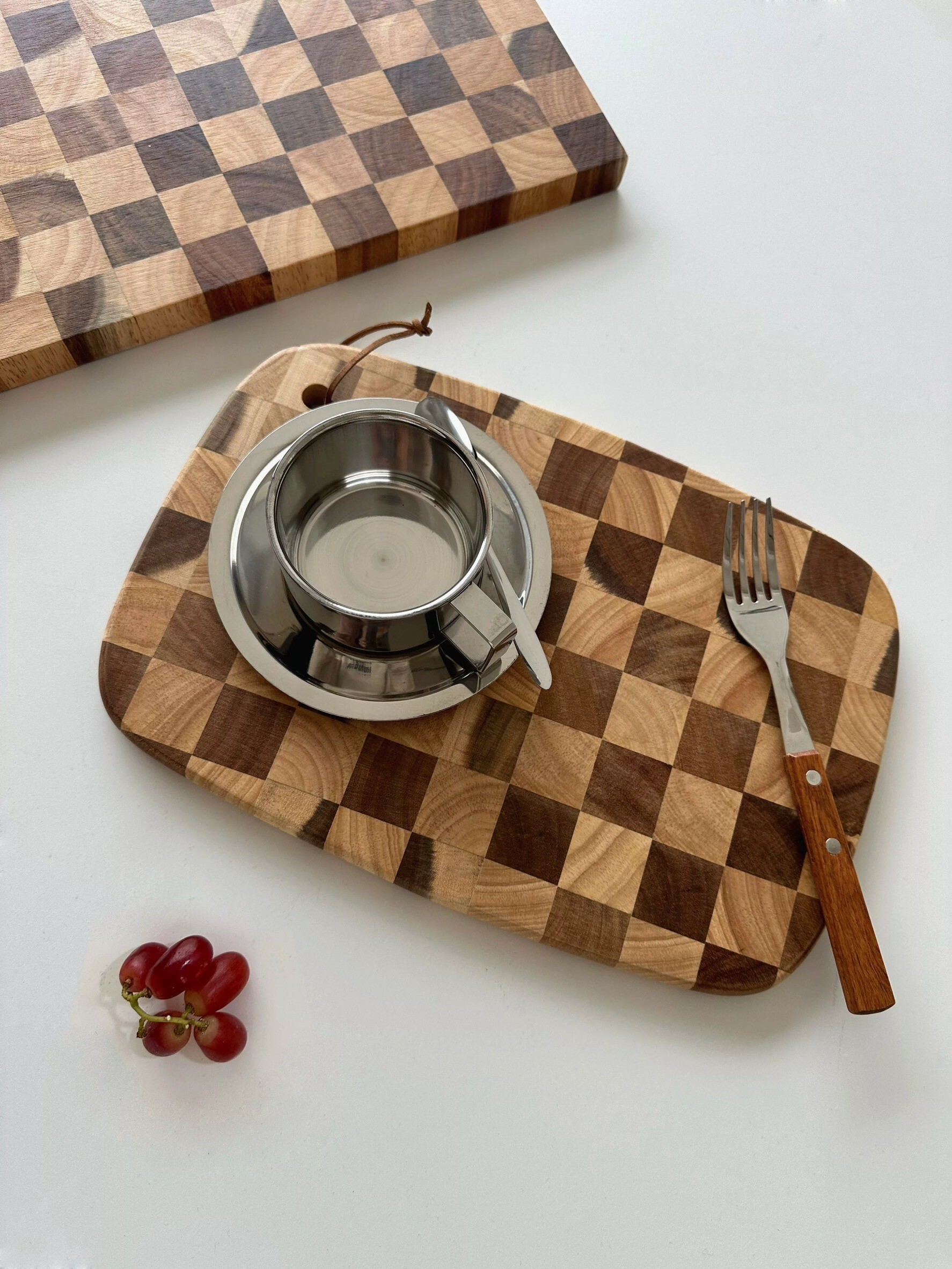 可愛配色棋盤格橢圓木質沾板托盤擺件