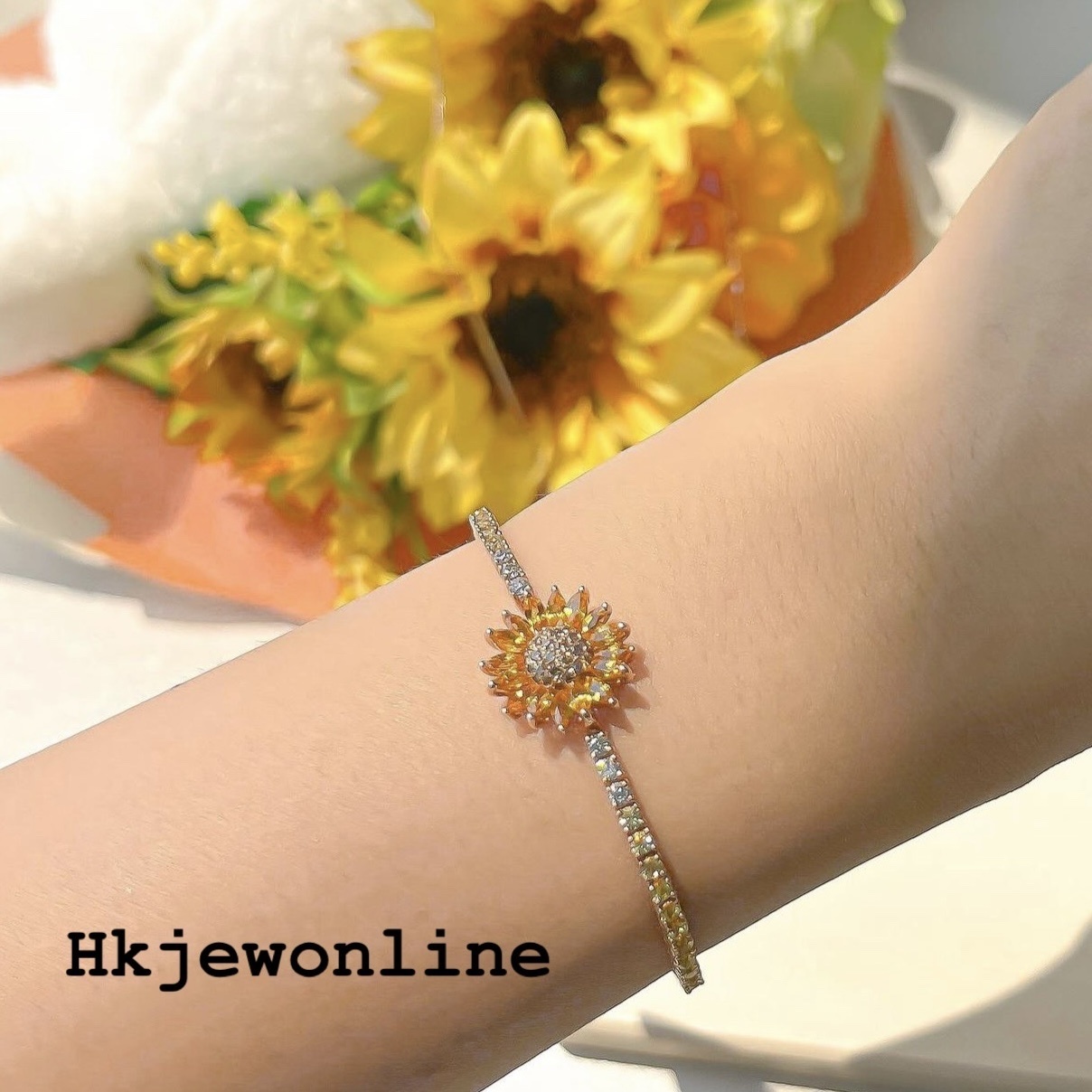 18k red gold yellow sapphire diamond sunflower
