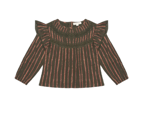 預購𓂃LOUISEMISHA│Janika Blouse復古條紋造型上衣．Khaki Copper Stripes