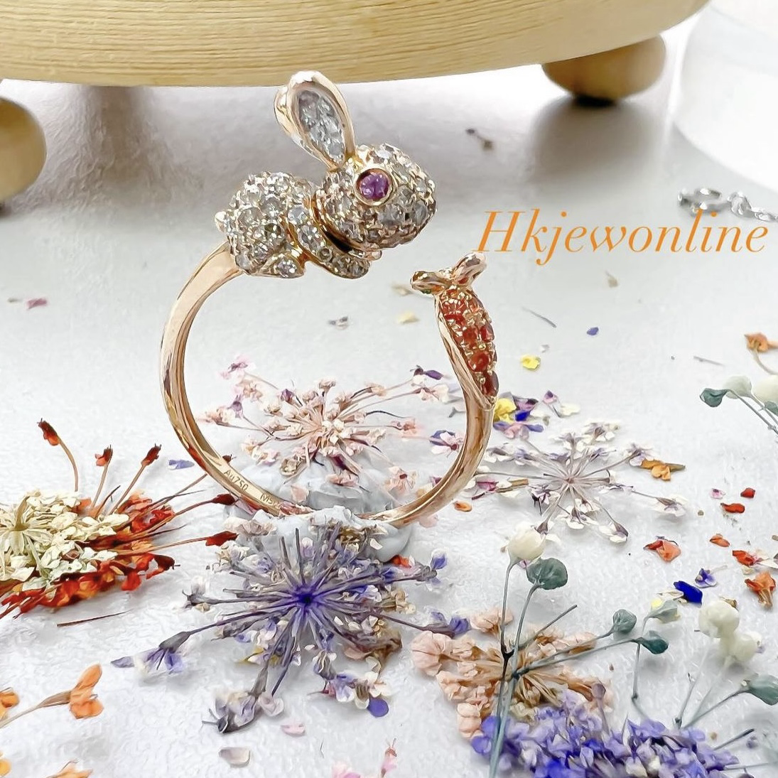 18K red gold Diamond rabbit Ring