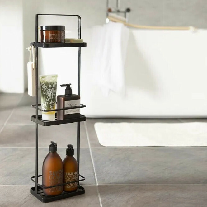 Hot push shampoo rack bathroom rack multi-layer bathroom living room drainage storage rack modern simple floor-standing dustproof (black)