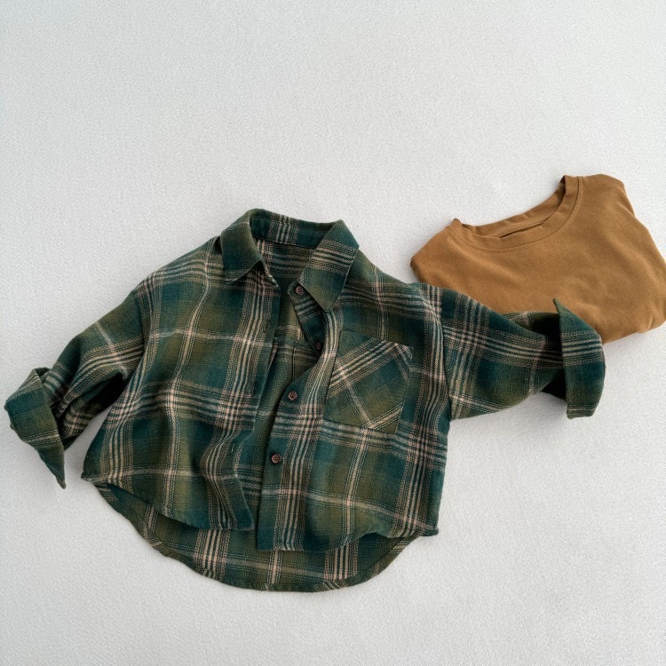 復古綠格子襯衫上衣