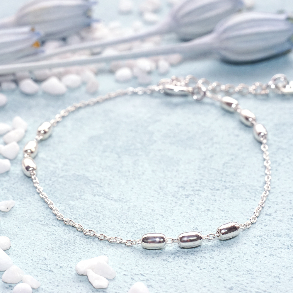 橢圓銀珠手鍊 三連設計款 925純銀手鍊 女生手鍊