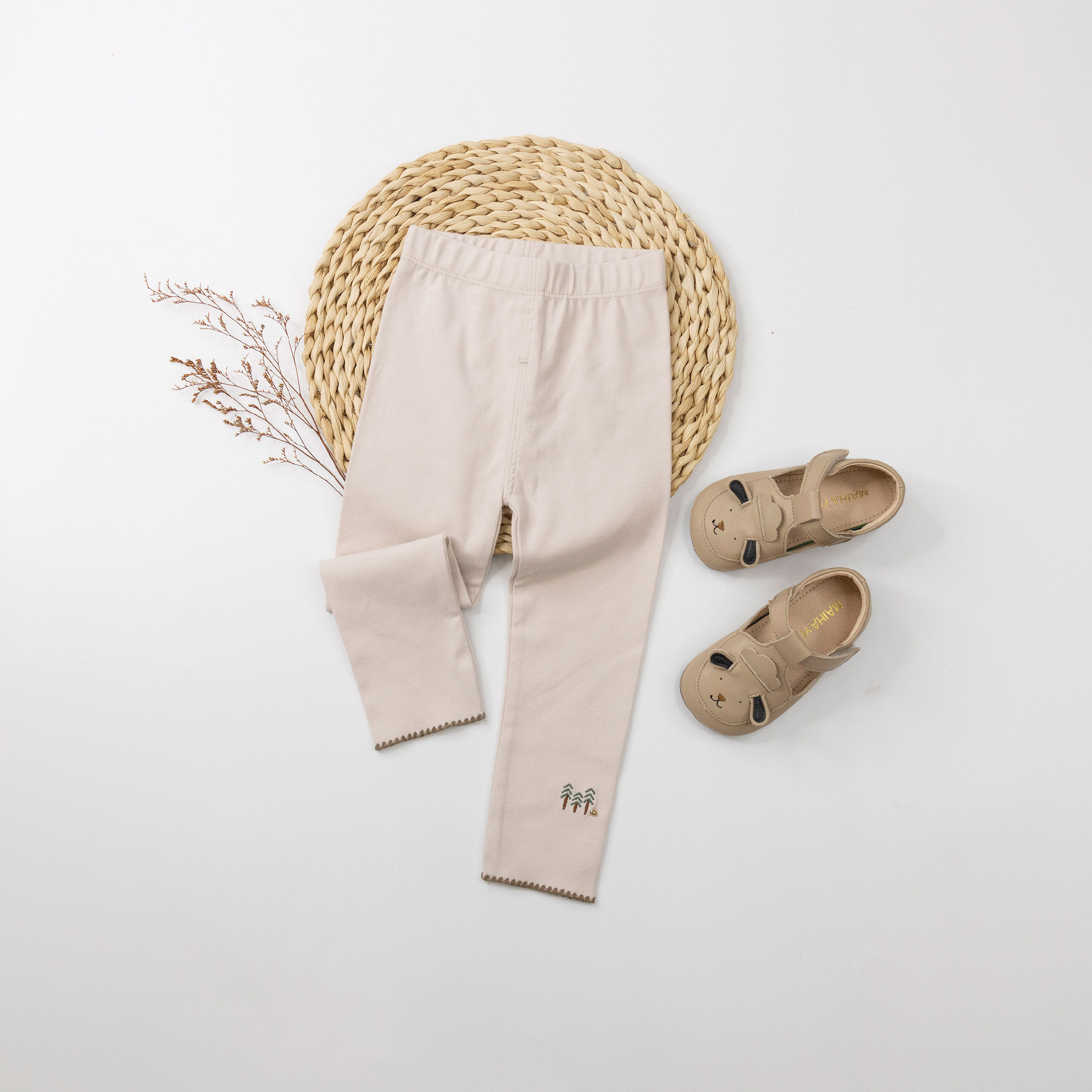 【H35633】刺繡小樹裝飾珠珠棉質內搭褲