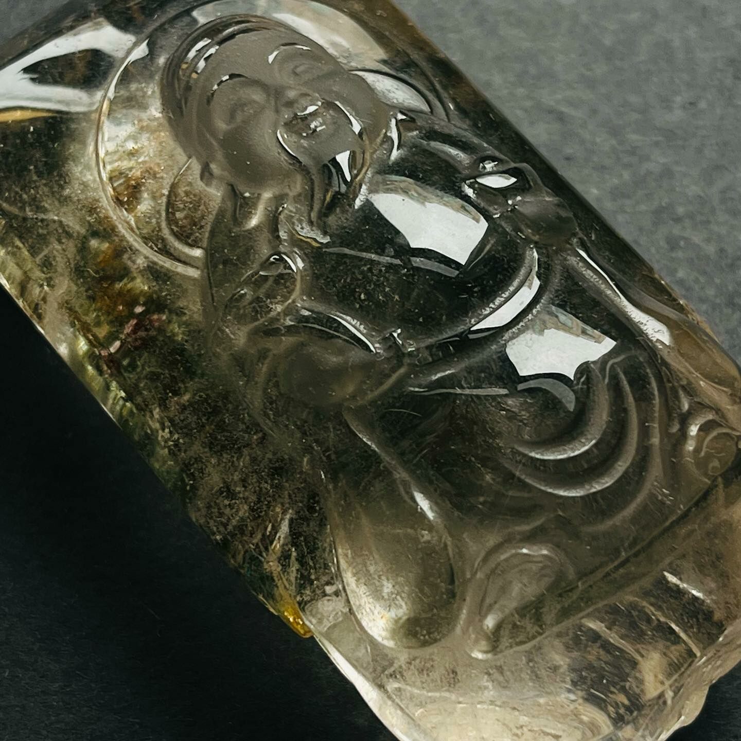 [原石] 幽靈水晶 財神爺雕刻擺件 水晶藝品收藏