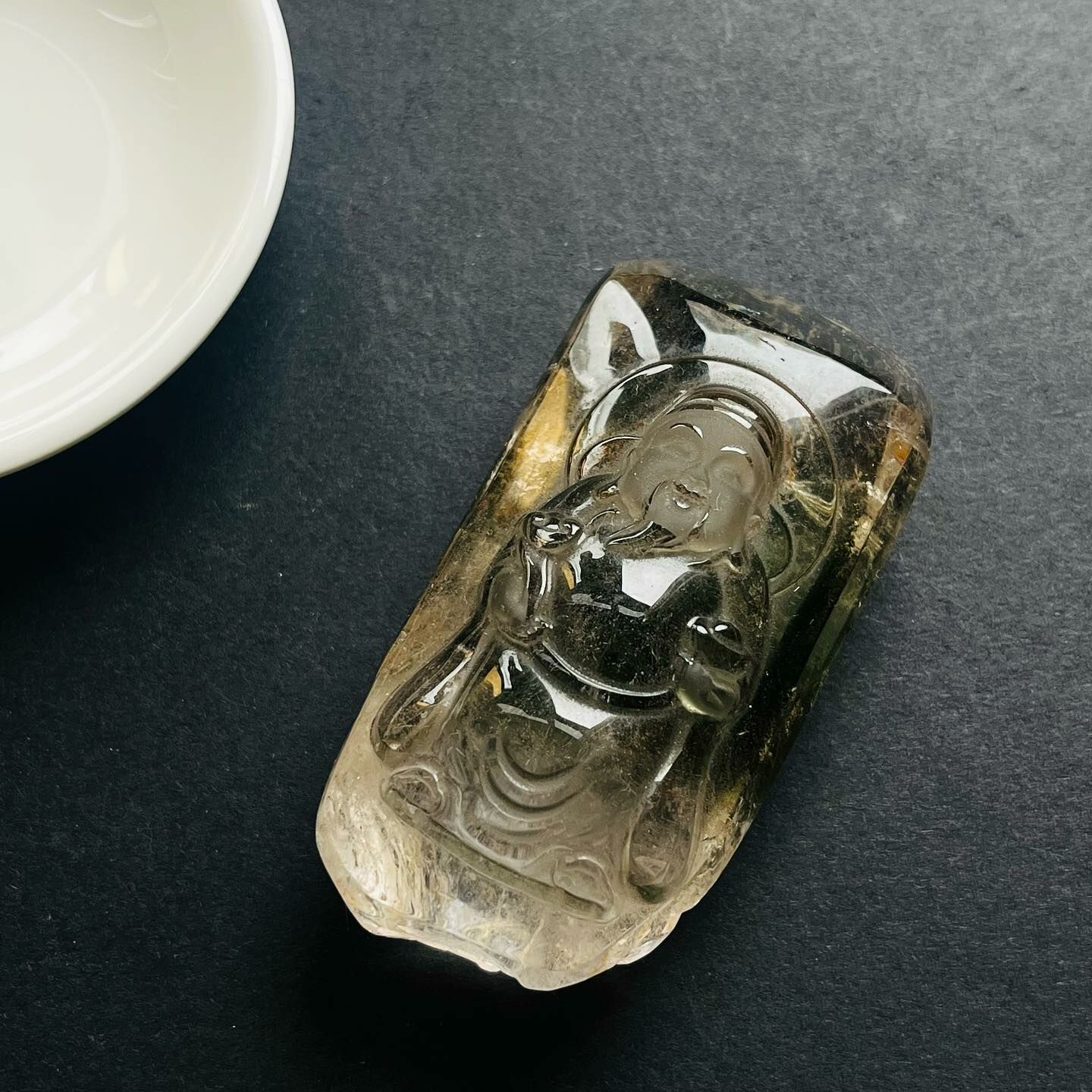 [原石] 幽靈水晶 財神爺雕刻擺件 水晶藝品收藏