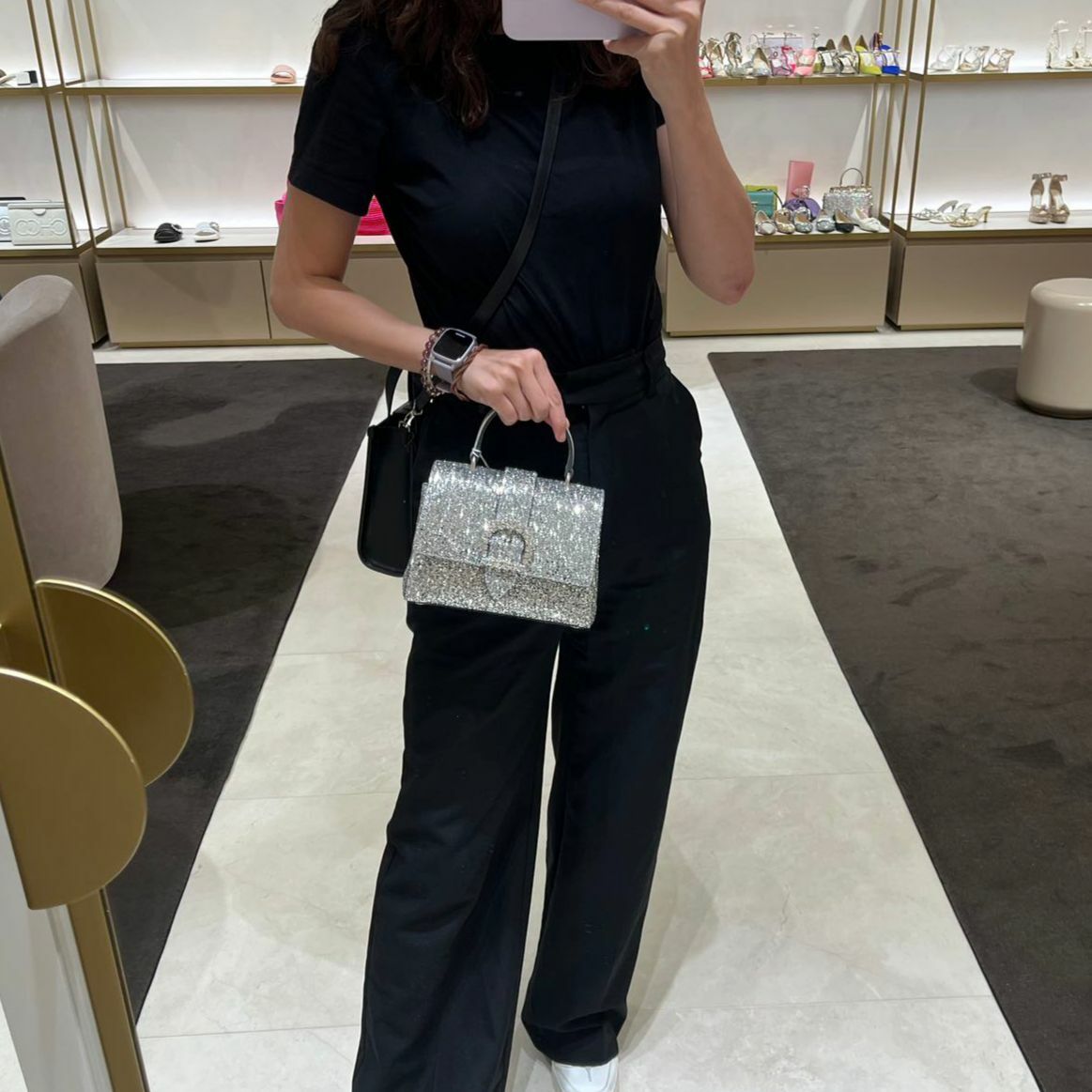 Jimmy Choo Cheri top handle bag silver glitter bag