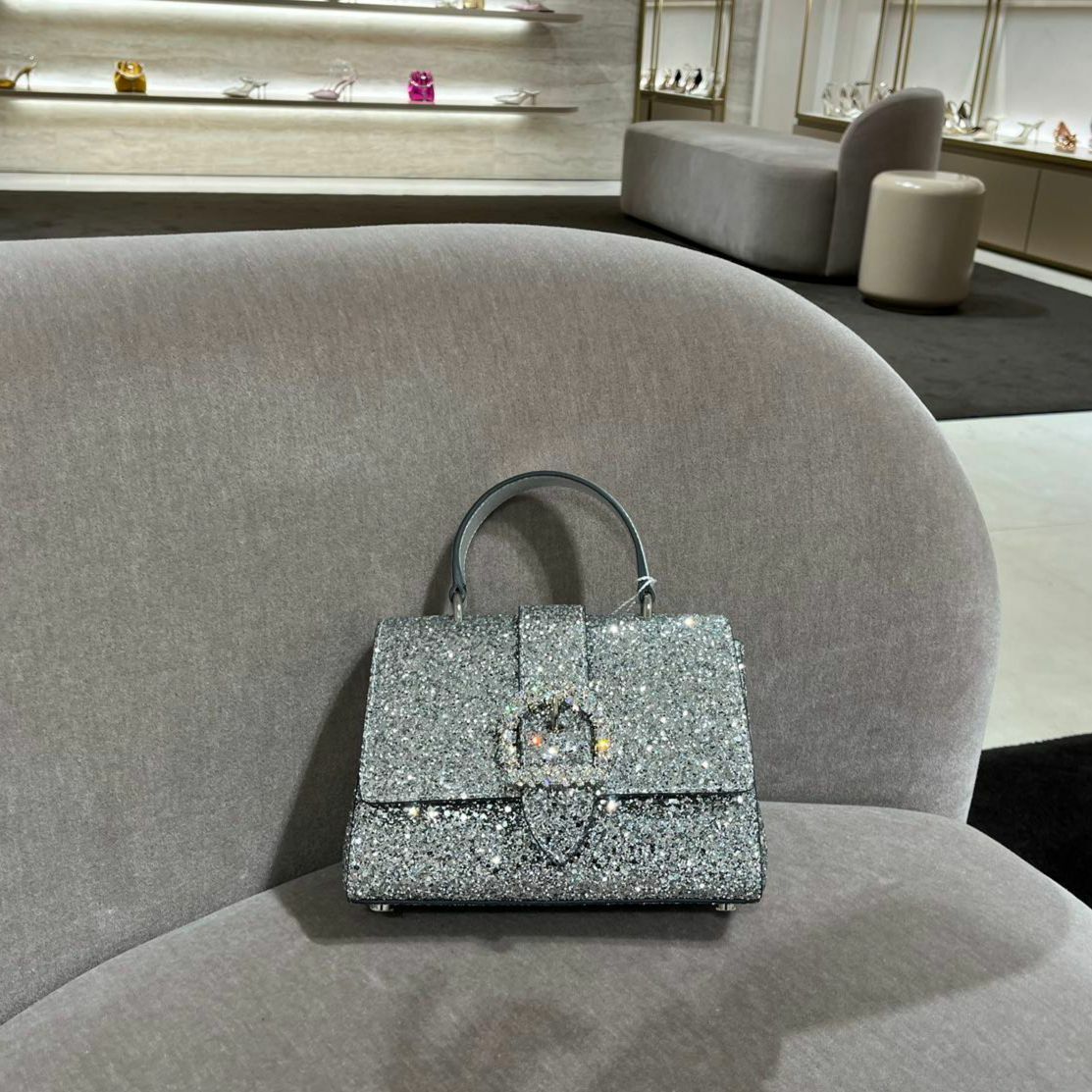 Jimmy Choo Cheri top handle bag silver glitter bag