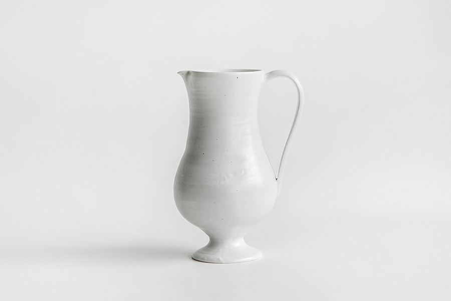 境知子 - 白釉廣口把手壺 大