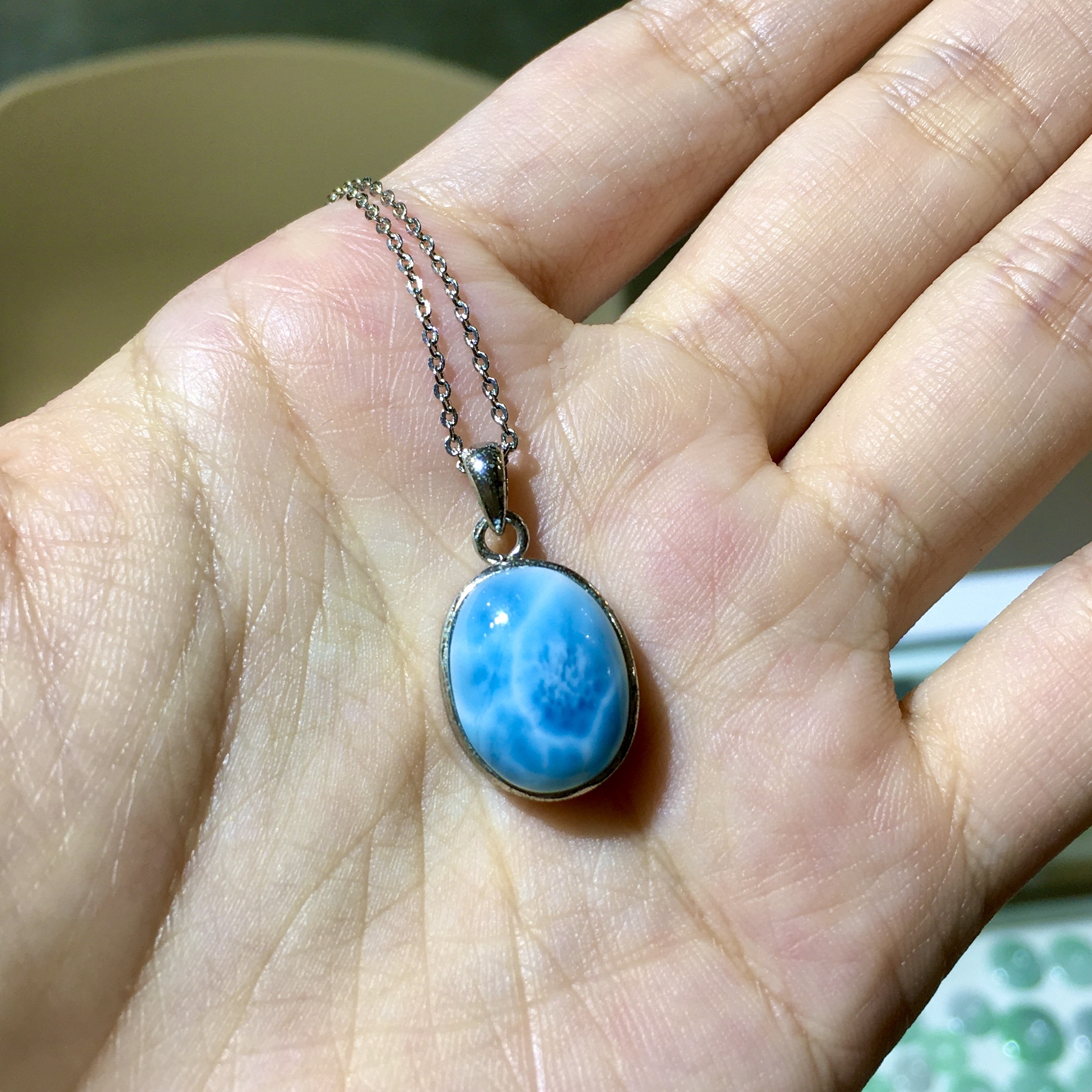 拉利瑪純銀吊墜配合金銀鏈(1)