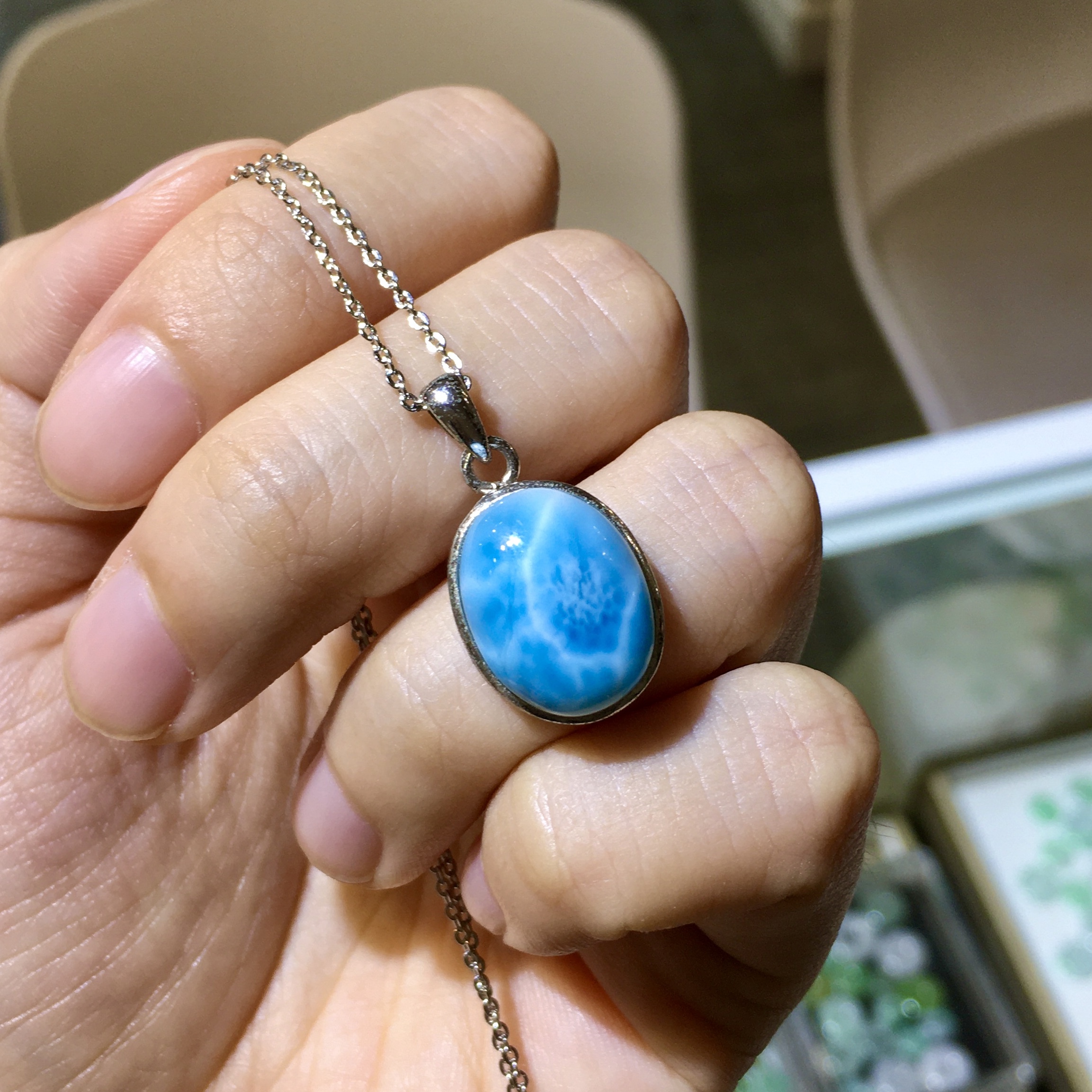 拉利瑪純銀吊墜配合金銀鏈(1)