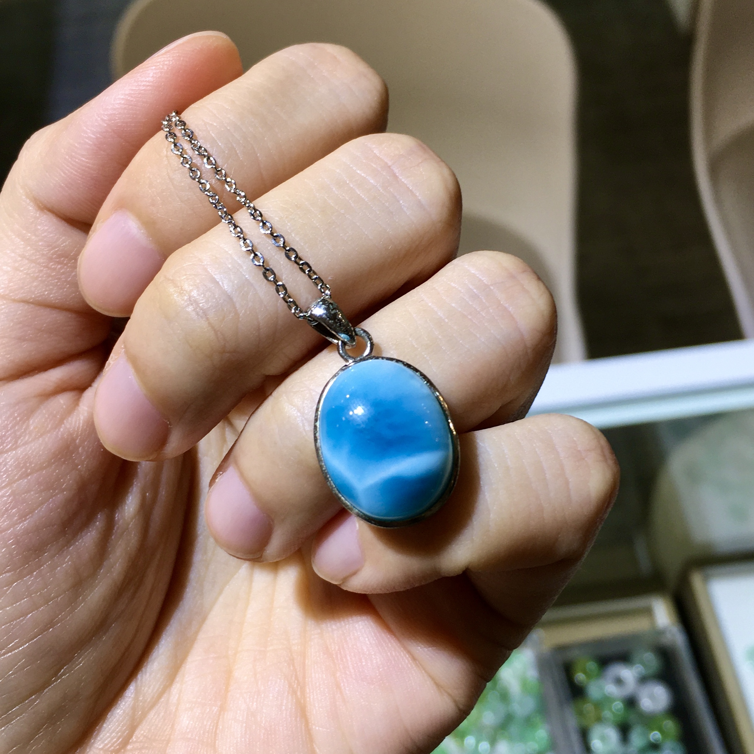 拉利瑪純銀吊墜配合金銀鏈(2)