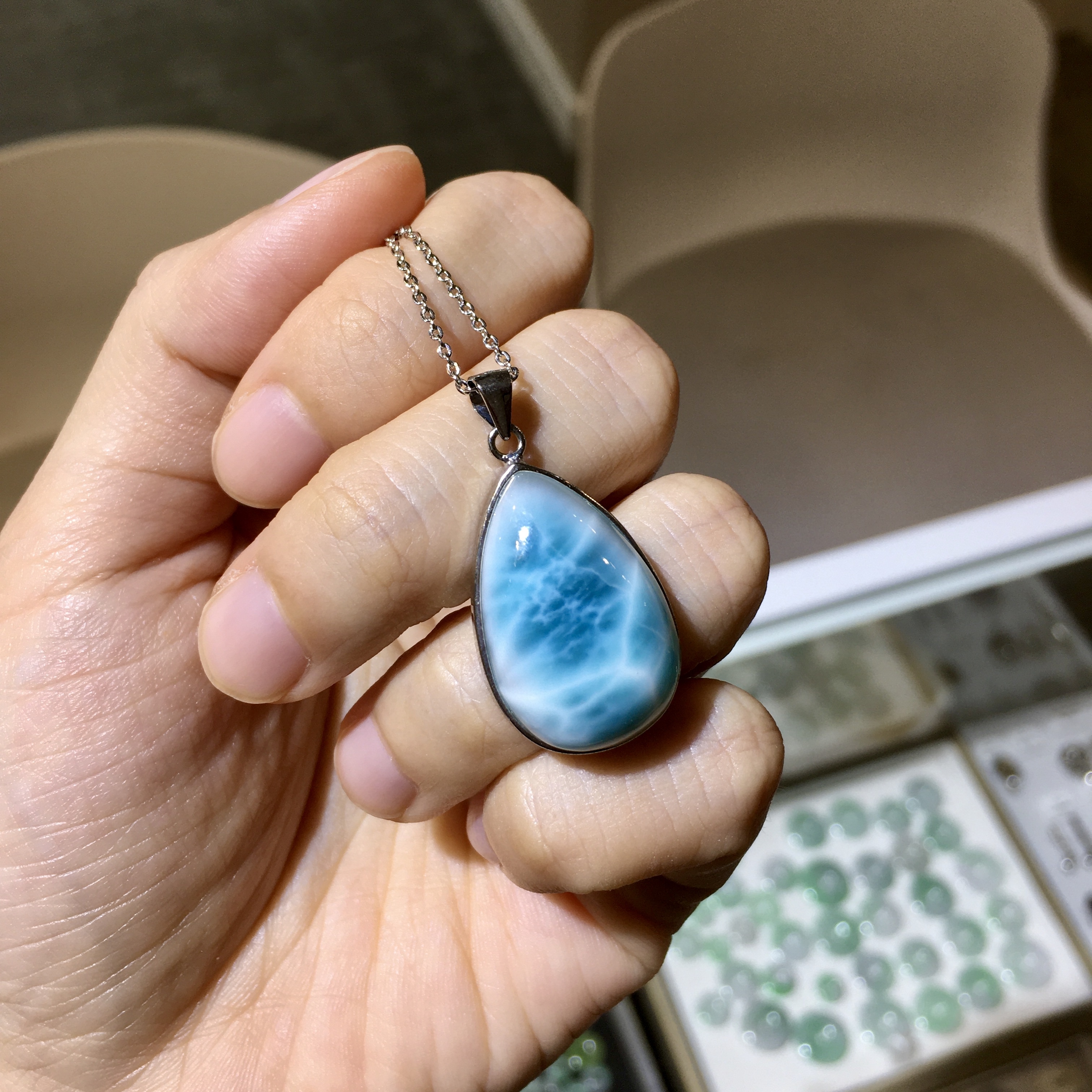 拉利瑪純銀吊墜配合金銀鏈(4)