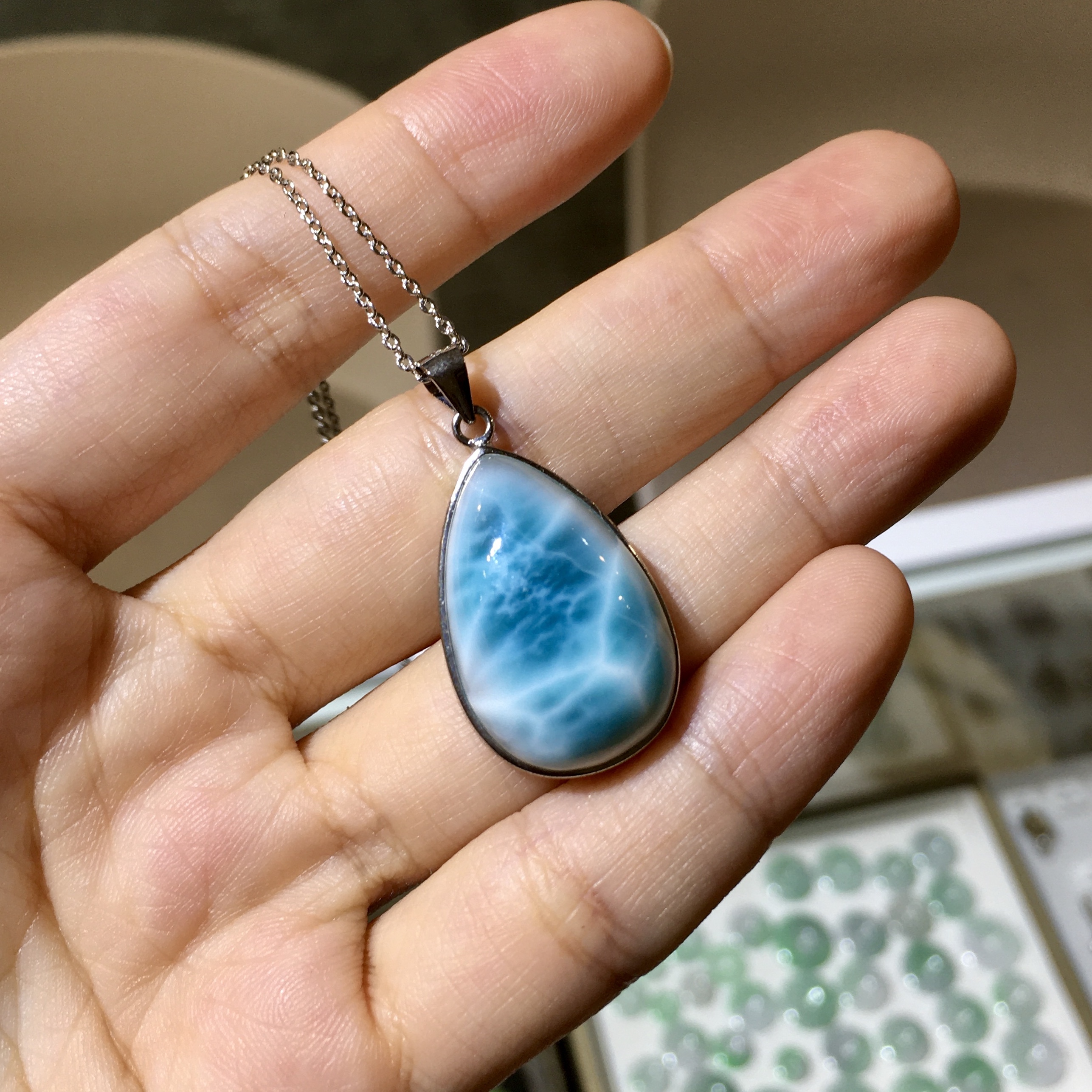 拉利瑪純銀吊墜配合金銀鏈(4)