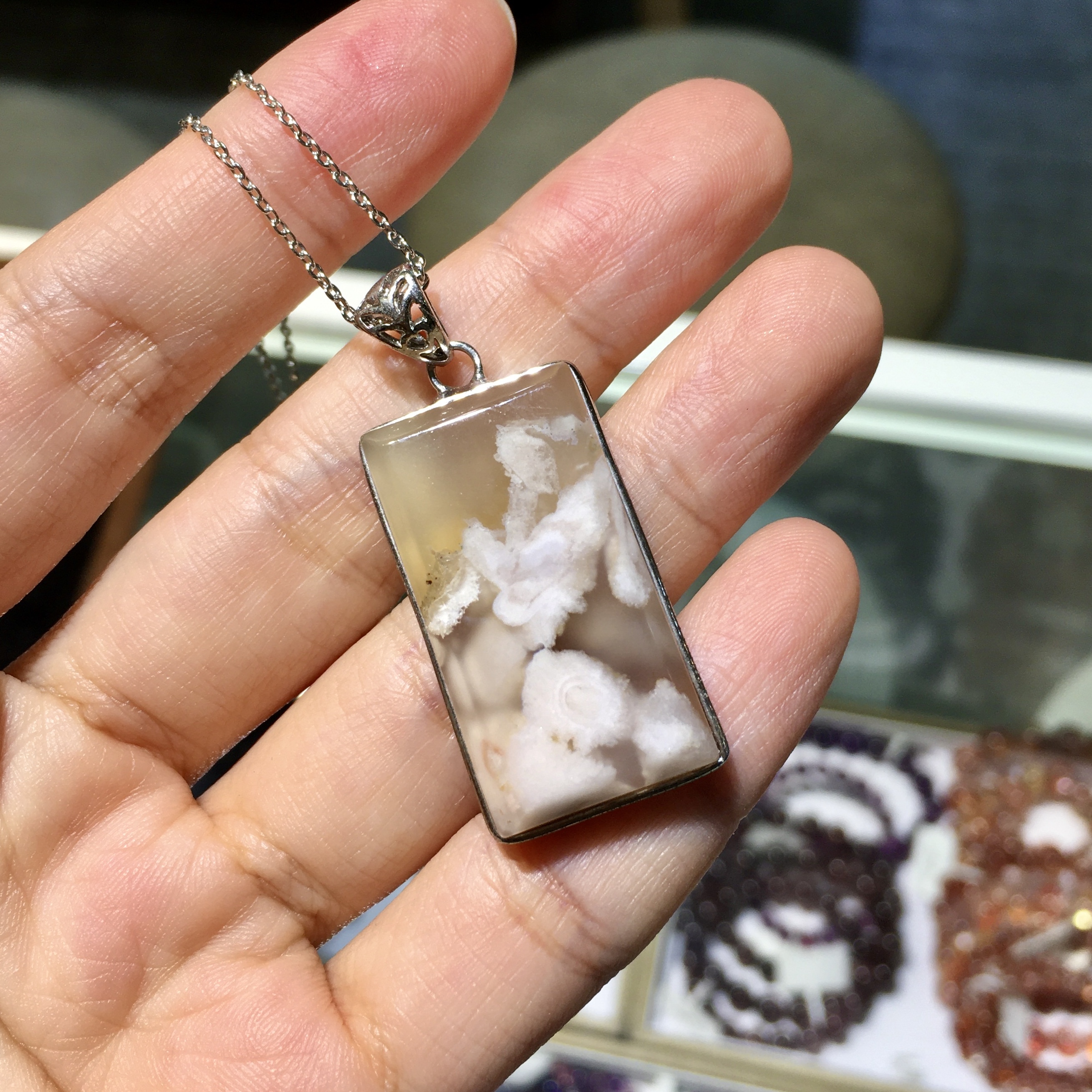 櫻花瑪瑙純銀吊墜配合金銀鏈(1)