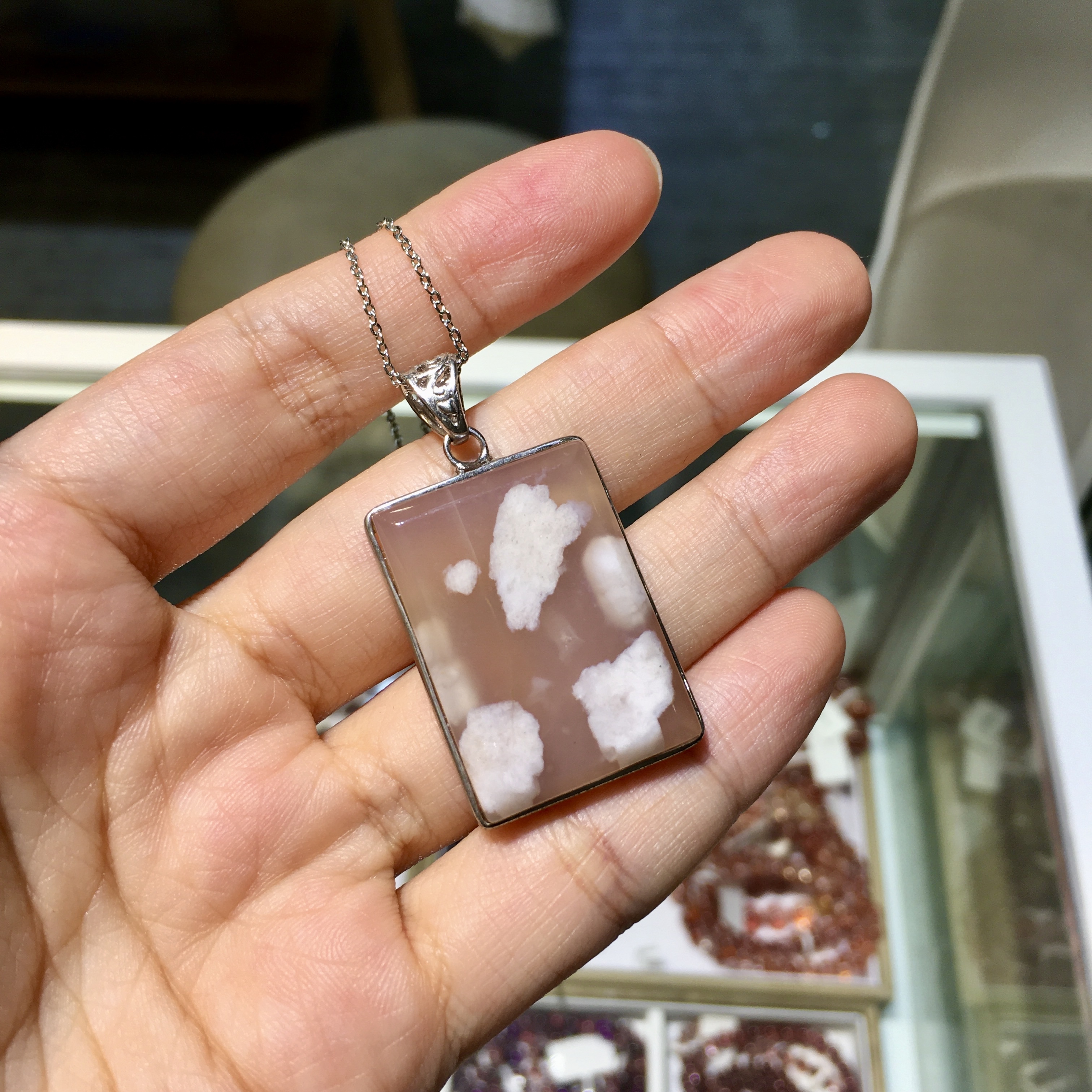 櫻花瑪瑙純銀吊墜配合金銀鏈(2)