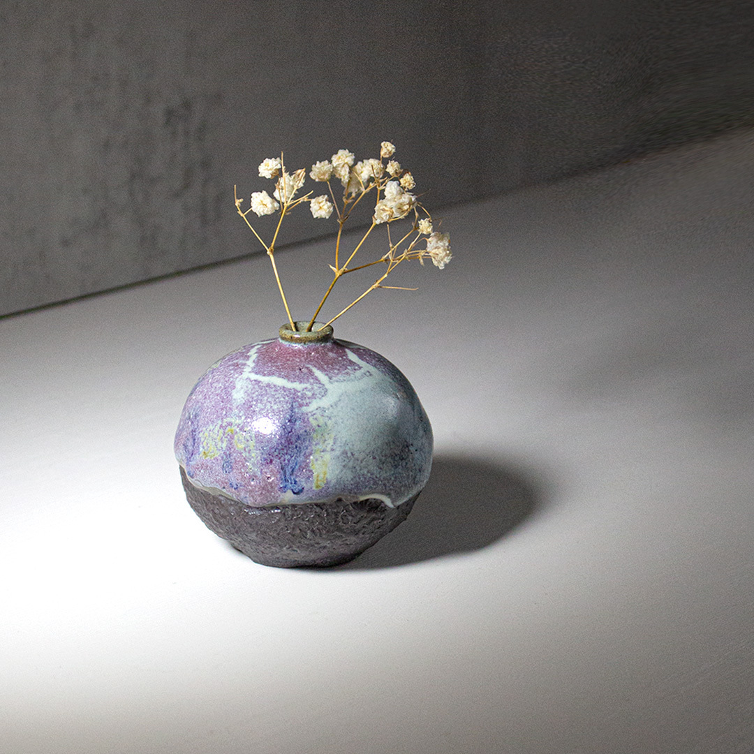 幻紫銀月半釉小花器