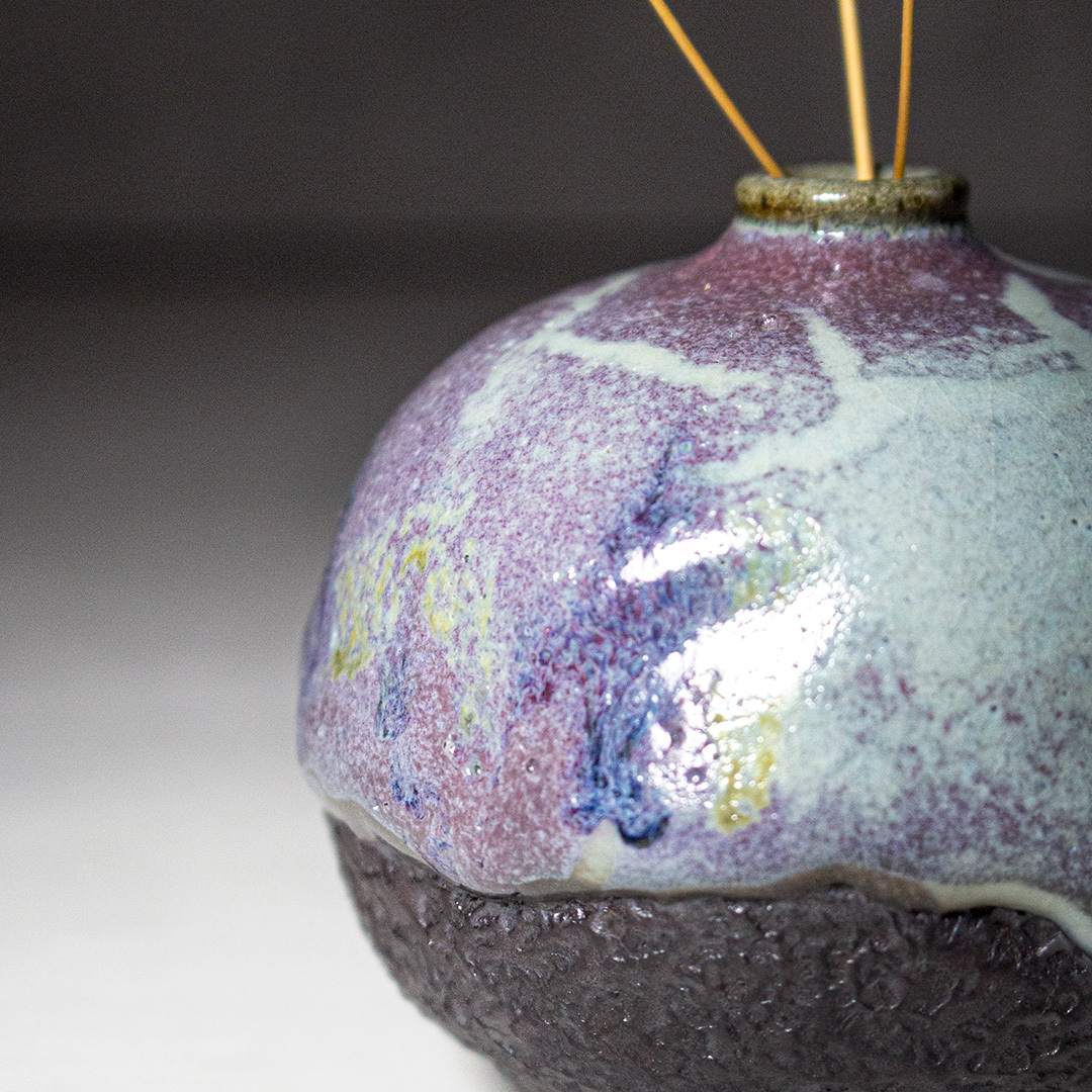 幻紫銀月半釉小花器